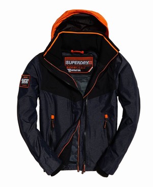 Superdry Hooded Tech Axis Pop Cipzár SD-Windcheater Férfi Kabát Fekete/Narancssárga/Sötét Sötétkék | ATMKV1958